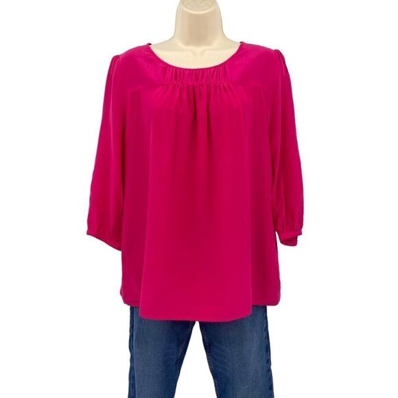 𝅺talbots fuchsia Long Sleeve Pleated Blouse Size S - Picture 2 of 6